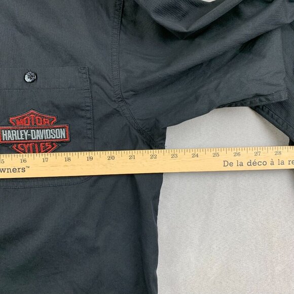 Harley Davidson Mens Shirt Medium Black Button Up Long Sleeve Skull Embroidered - Picture 5 of 6